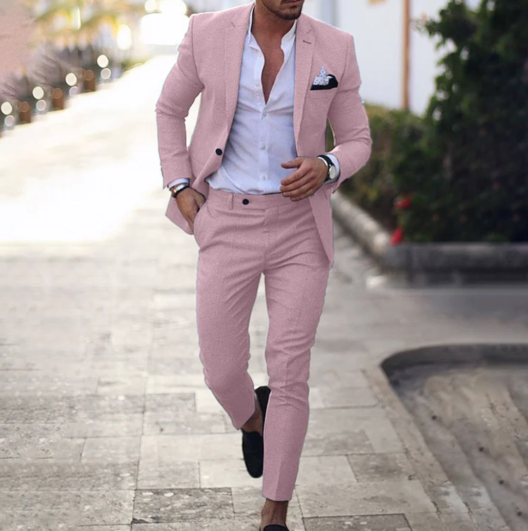 Blazer et pantalon assortis rose - Accessoires stylés et mode décontractée tr