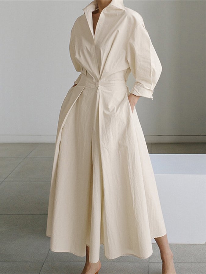 Robe longue Juliette beige pour femmes avec poches pratiques et confort ultime do
