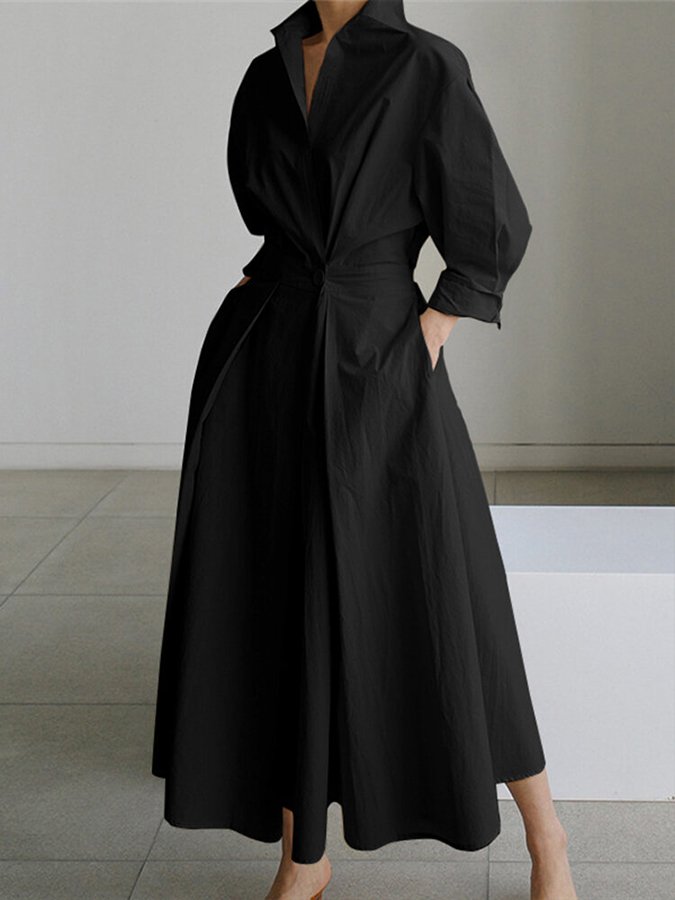 Robe longue Juliette noire pour femmes avec poches pratiques et confort ultime do