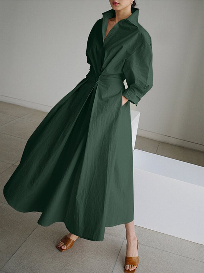 Robe longue Juliette verte pour femmes avec poches pratiques et confort ultime do