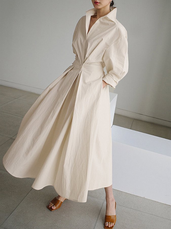 Robe longue Juliette beige pour femmes avec poches pratiques et confort ultime do