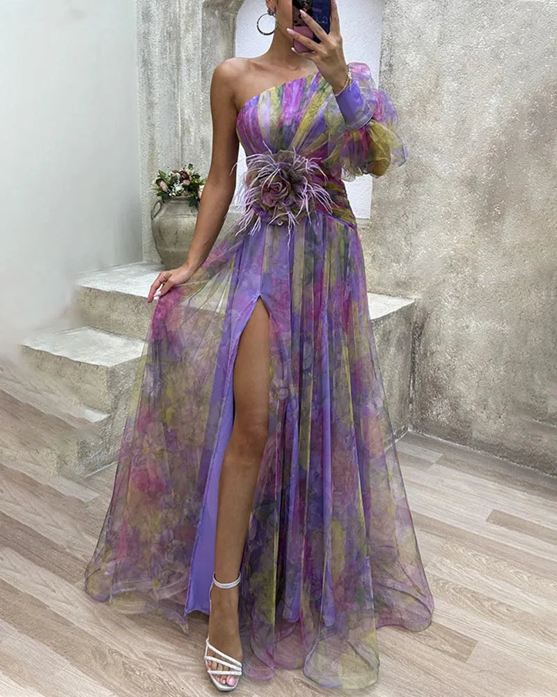 Robe longue imprimée floral Juliette, élégance intemporelle et silhouette flatteuse