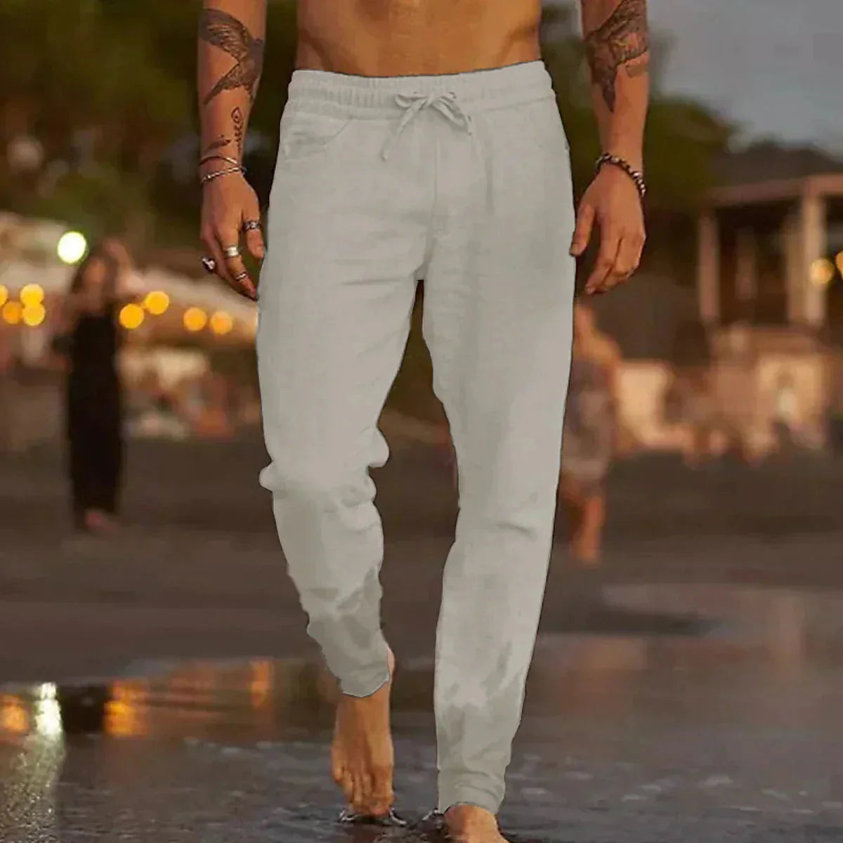 Pantalon Décontracté en Coton et Lin en Beige pour Homme | Style Sophistiqué et Confort Quotidien