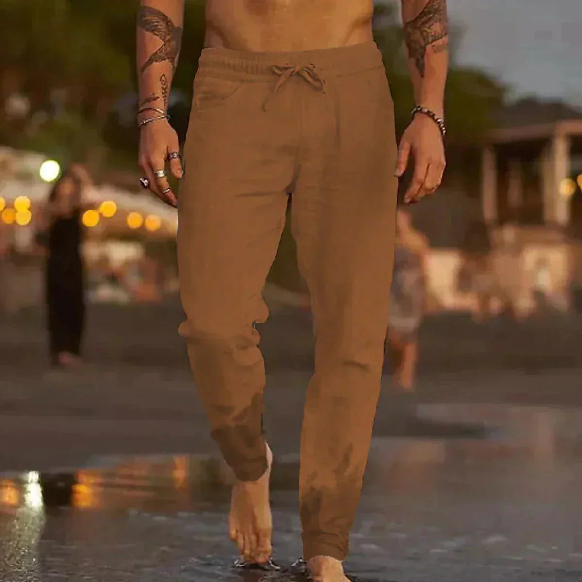 Pantalon Décontracté en Coton et Lin en Beige pour Homme | Style Sophistiqué et Confort Quotidien