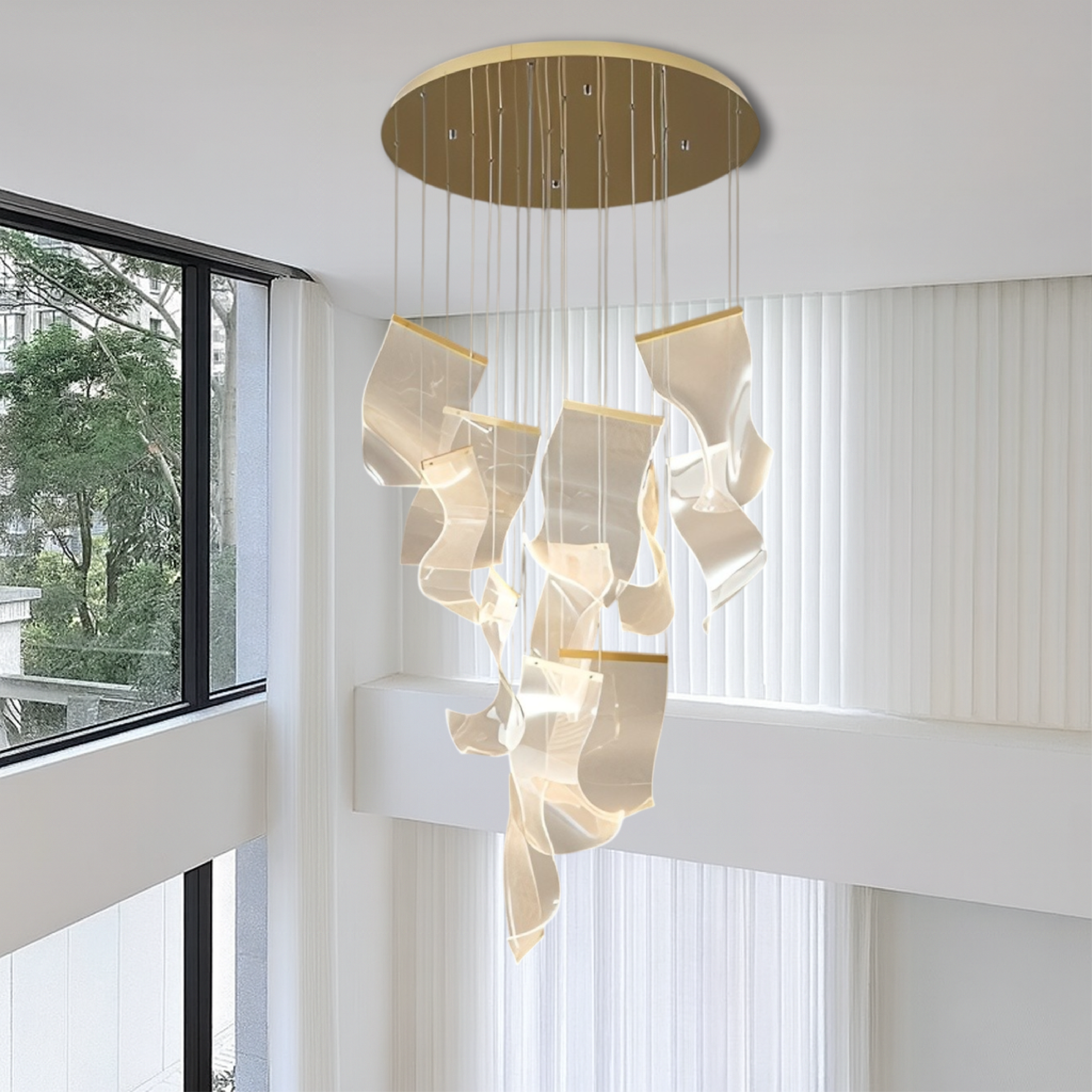 Golden acrylic staircase chandelier