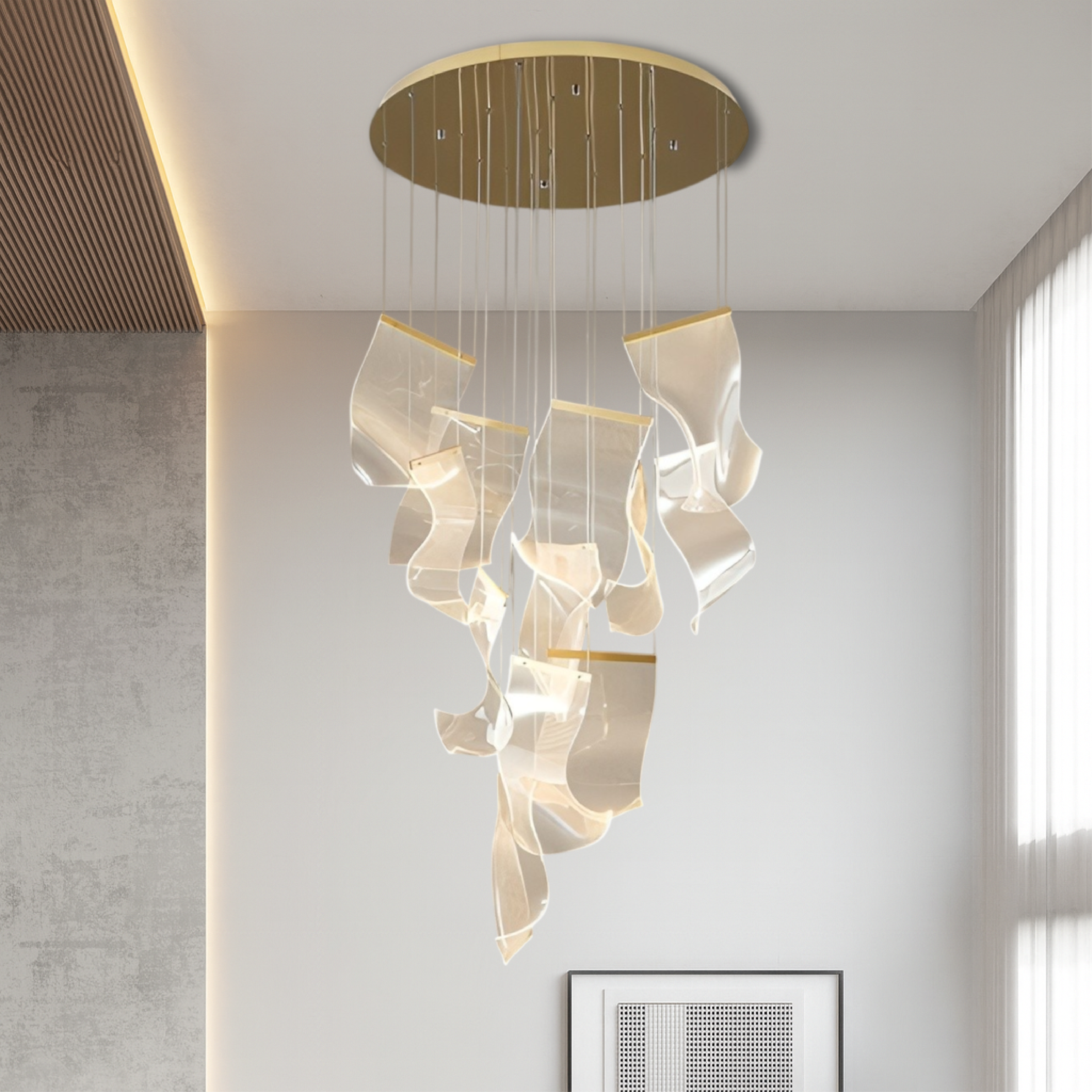 Golden acrylic staircase chandelier