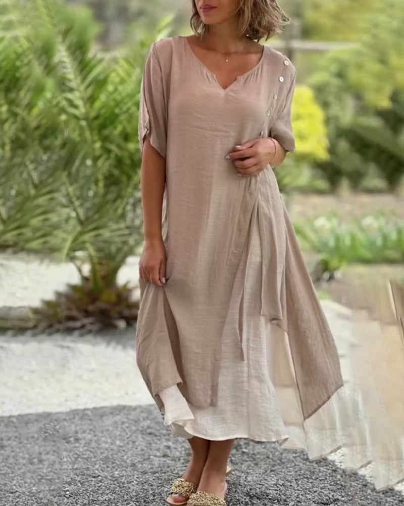 Robe asymétrique Louise en Beige | Confiance en soi et style élégant pour toutes les occasions
