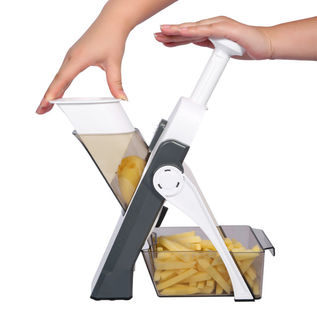 Mandoline de cuisine - Coupe légume facile et rapide en Gris, lames en acier inoxydable pour une sécurité alimentaire optimale