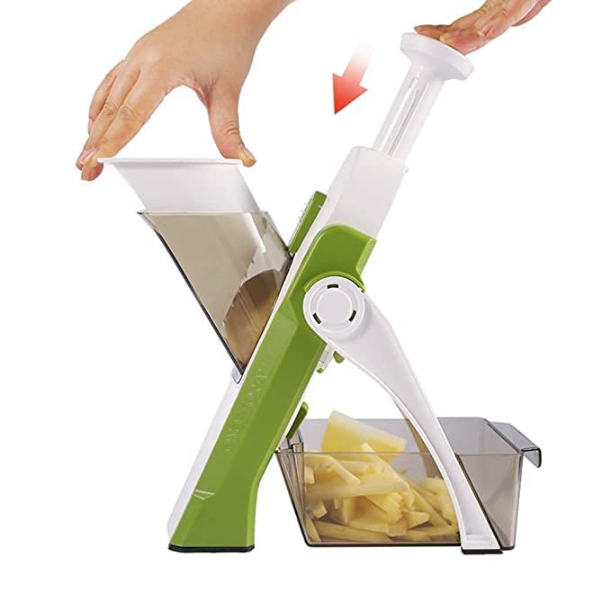 Mandoline de cuisine - Coupe légume facile et rapide en Vert, design compact pour une découpe précise