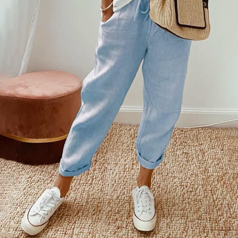 Pantalon Chic & Ventilé en Bleu - Confort élastique, Coupe fluide, Style chic | Mode été