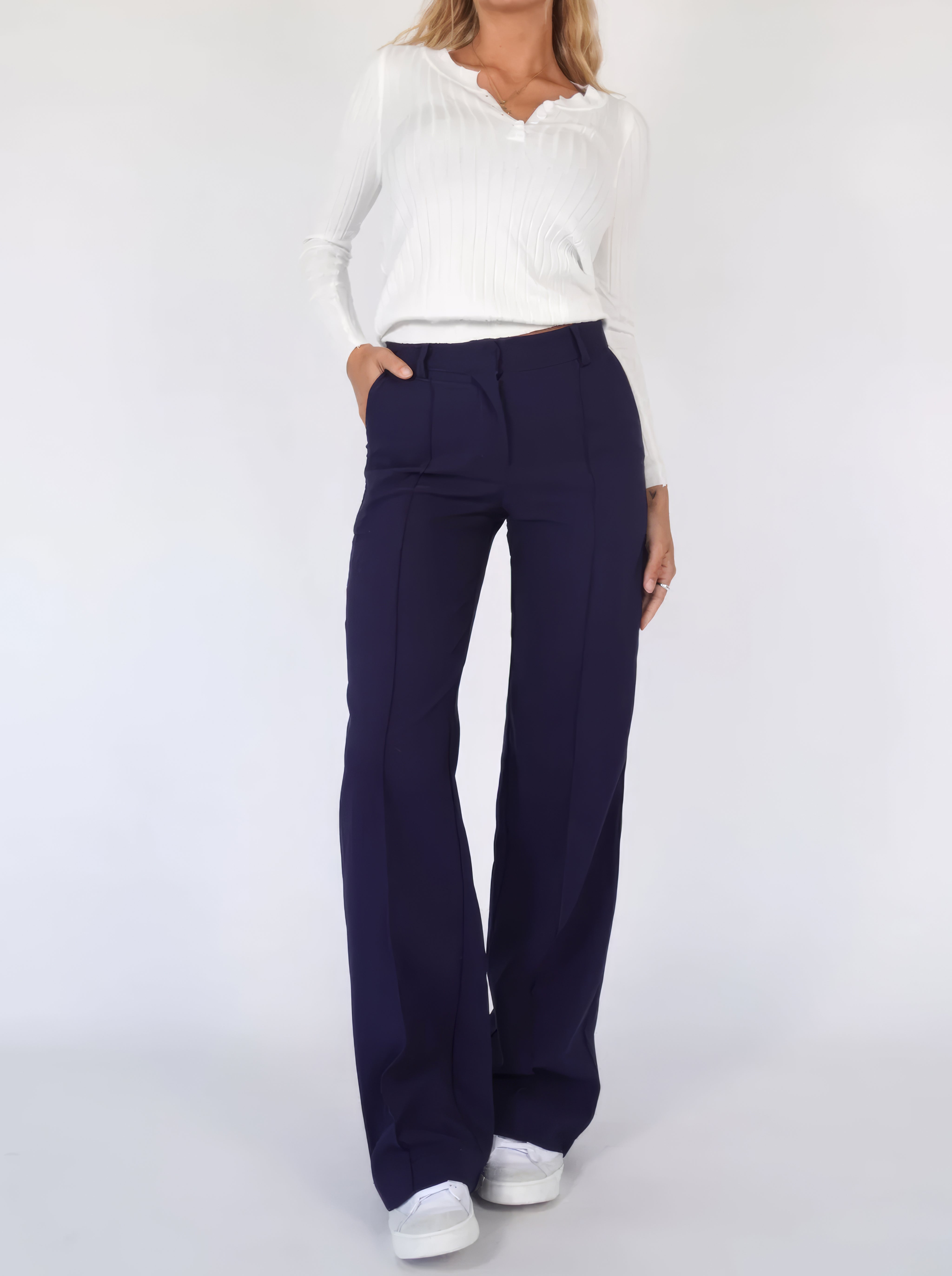 Pantalon bleu classique taille haute - Coupe flatteuse et confort exceptionnel do