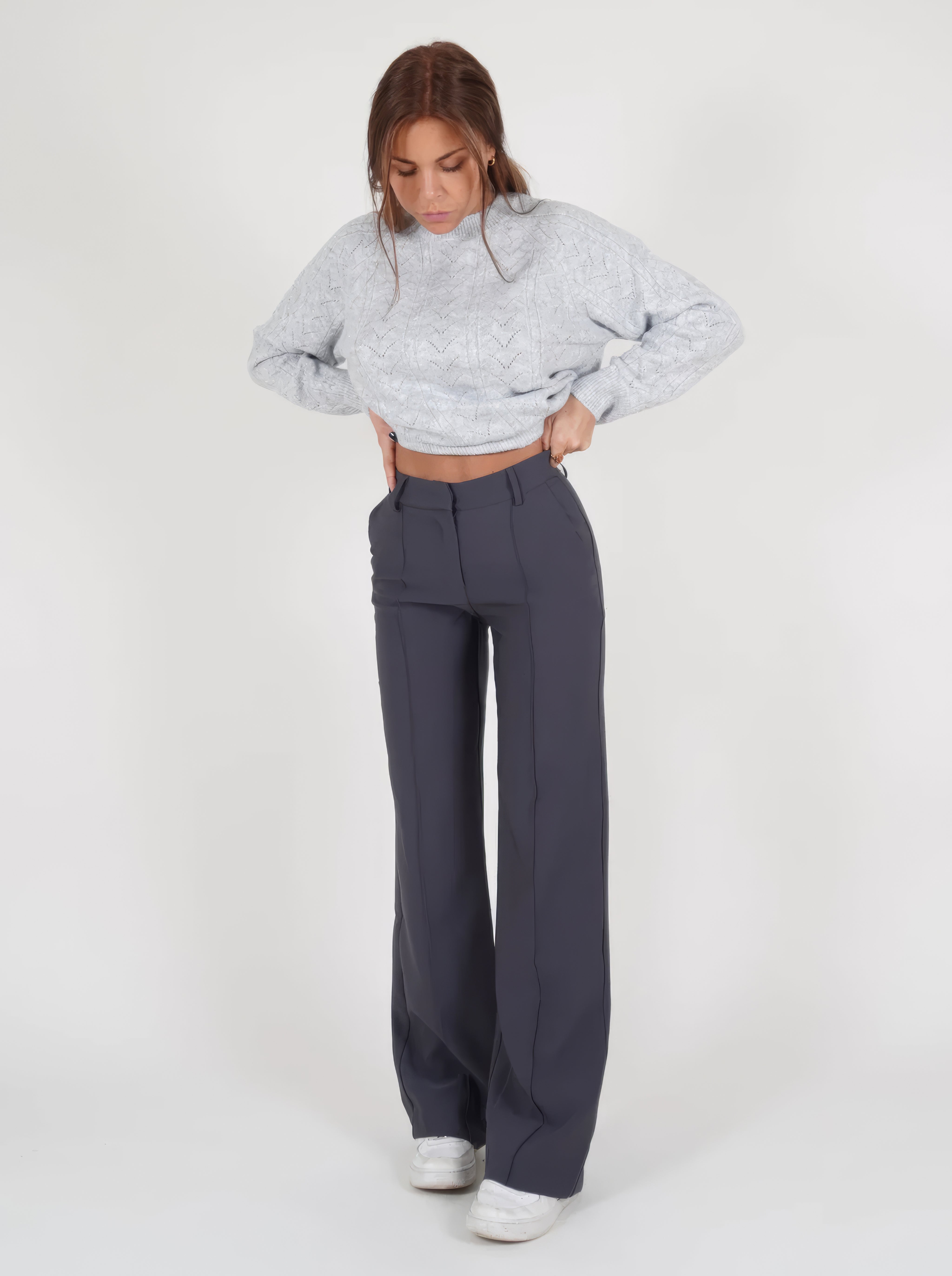 Pantalon gris polyvalent taille haute - Qualité supérieure et tendances mode dog