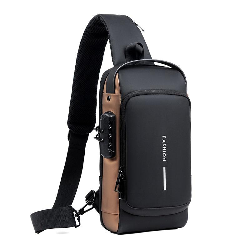 Sac à bandoulière USB antivol noir et marron - Accessoire sécurisé et pratique pour vos besoins quotidiens