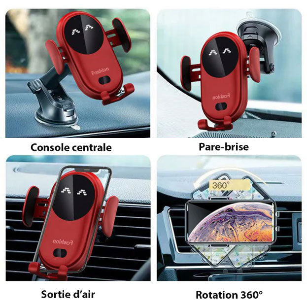 Support téléphone chargeur de voiture sans fil et automatique - Entrée USB-C pour une connectivité rapide