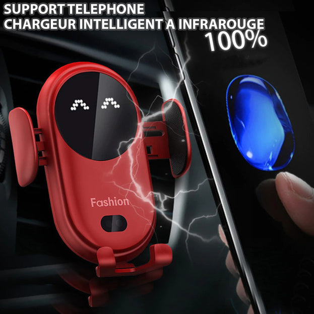 Support téléphone chargeur de voiture sans fil et automatique - Fixation sur grille d'aération pour une installation simplifiée