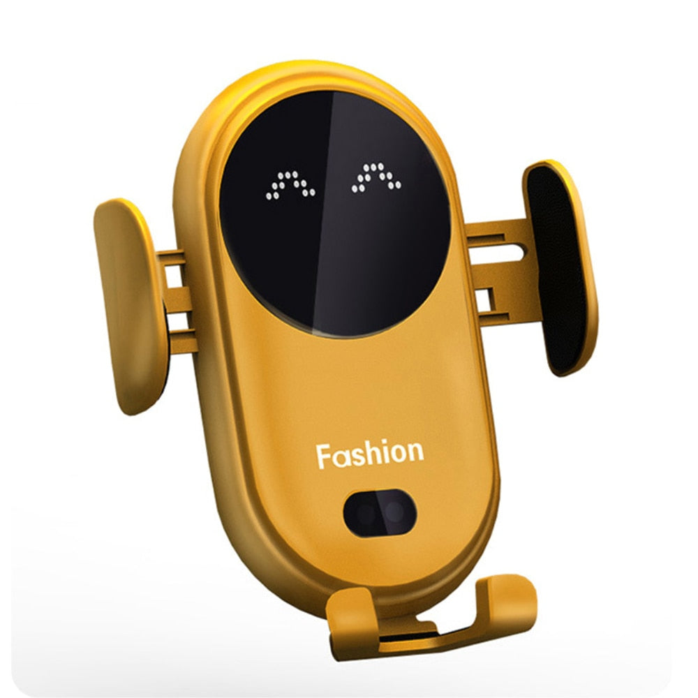 Support téléphone chargeur de voiture sans fil et automatique Jaune - Conception intelligente et installation facile