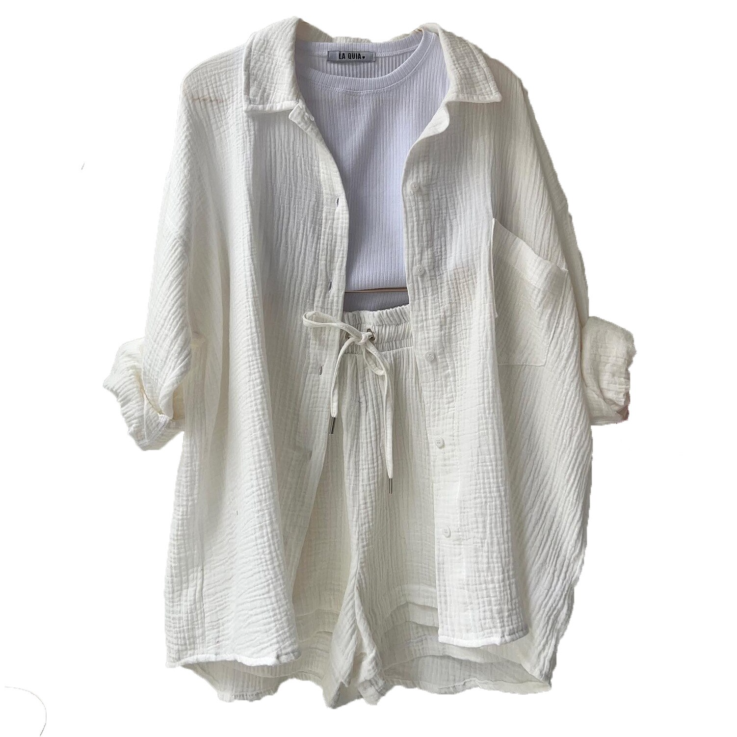 Ensemble coton premium blanc pour femme Sylvie - Élégance intemporelle et tenue maison