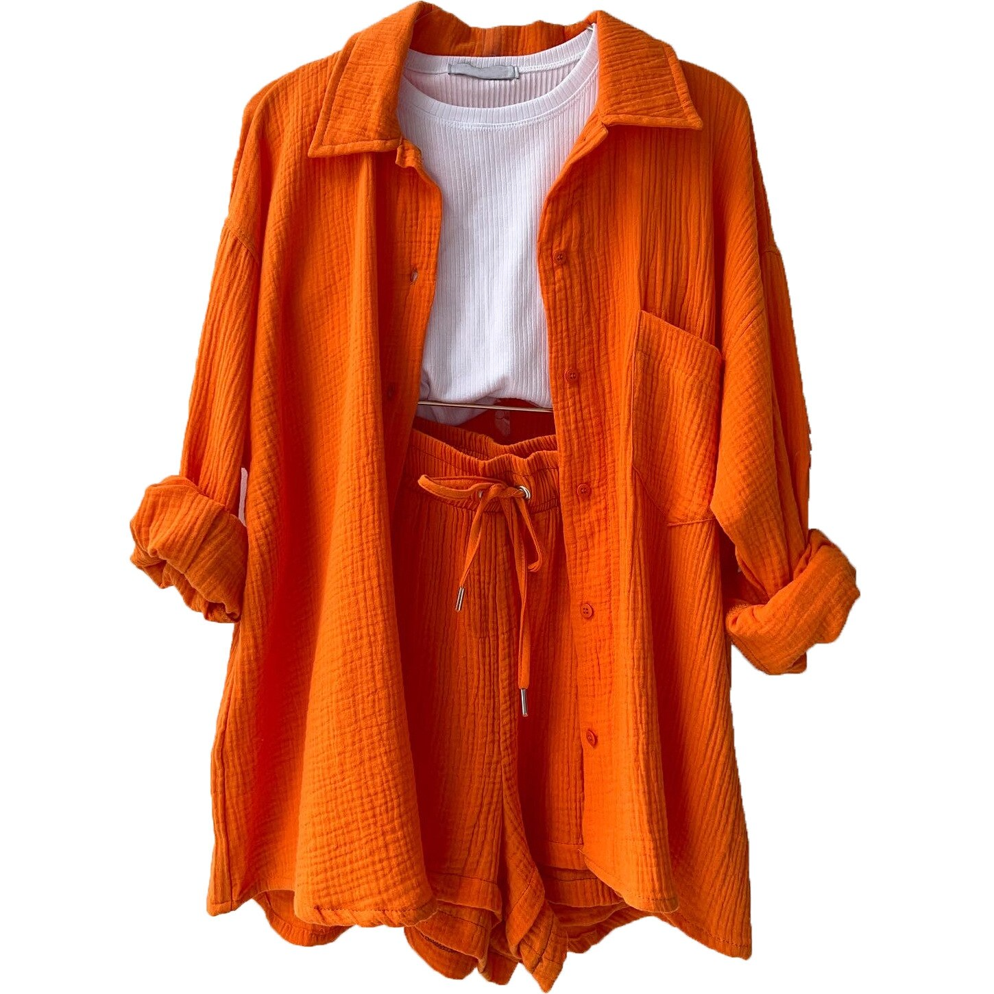 Ensemble coton premium orange pour femme Sylvie - Short ludique et mode féminine