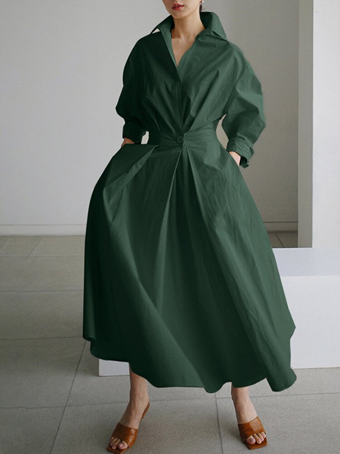 Robe chic tendance en mélange coton, manches longues, confort élégant travel