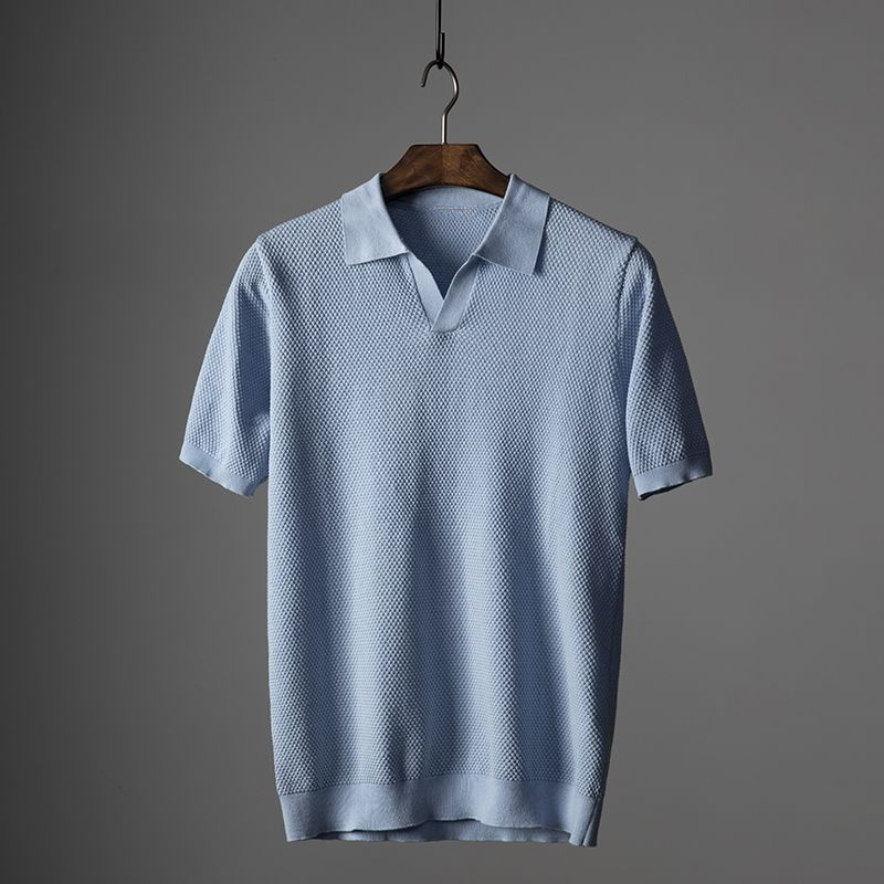 Polo tricoté Tom Harpy en coton extrafin - Bleu ciel, silhouette ajustée et style polyvalent