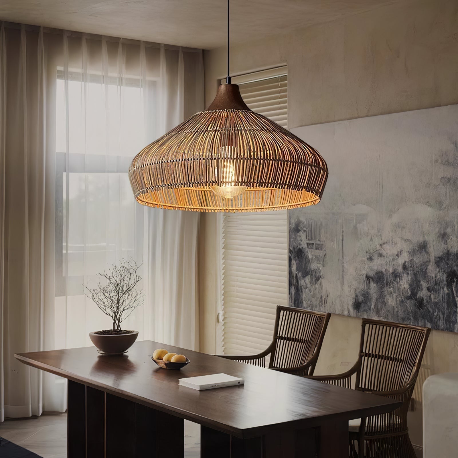 Hanging lamp in wicker and rattan