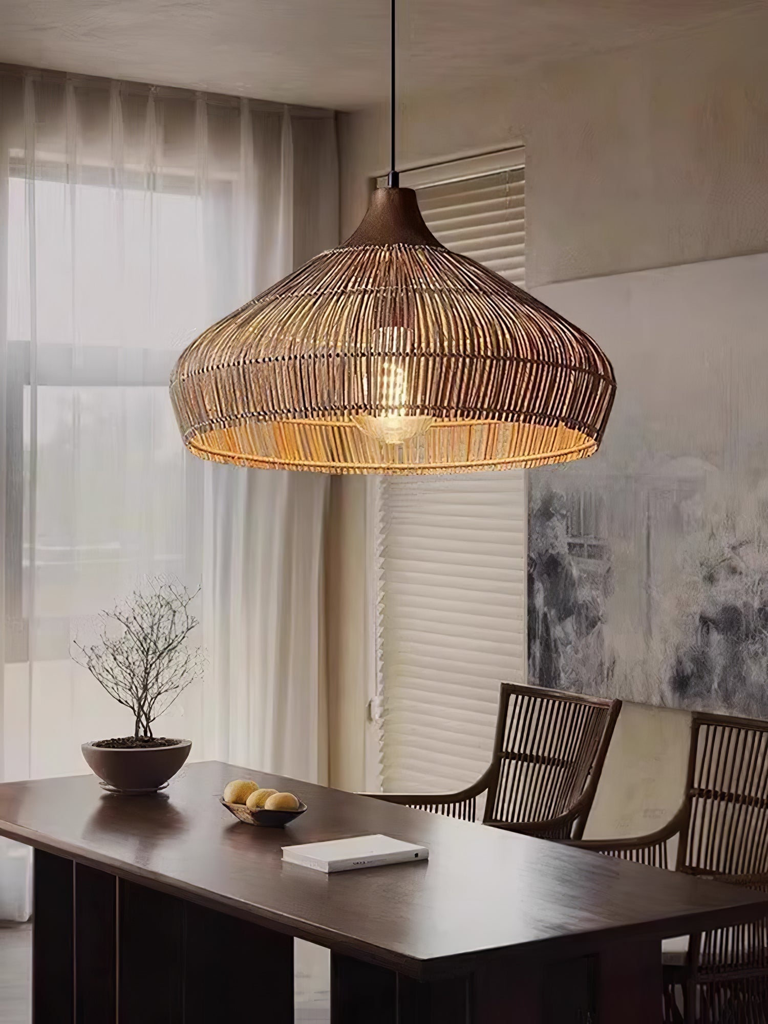 Hanging lamp in wicker and rattan
