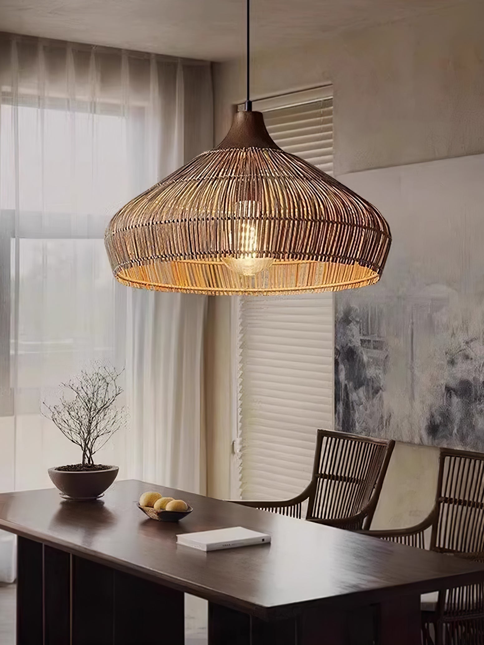 Hanging lamp in wicker and rattan