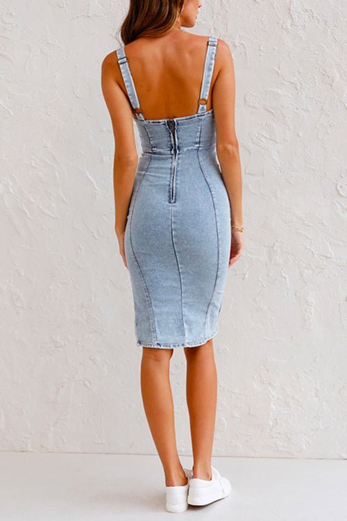 Robe en Jean Zoe à Bretelles Réglables en Denim de Qualité travel bottle leak