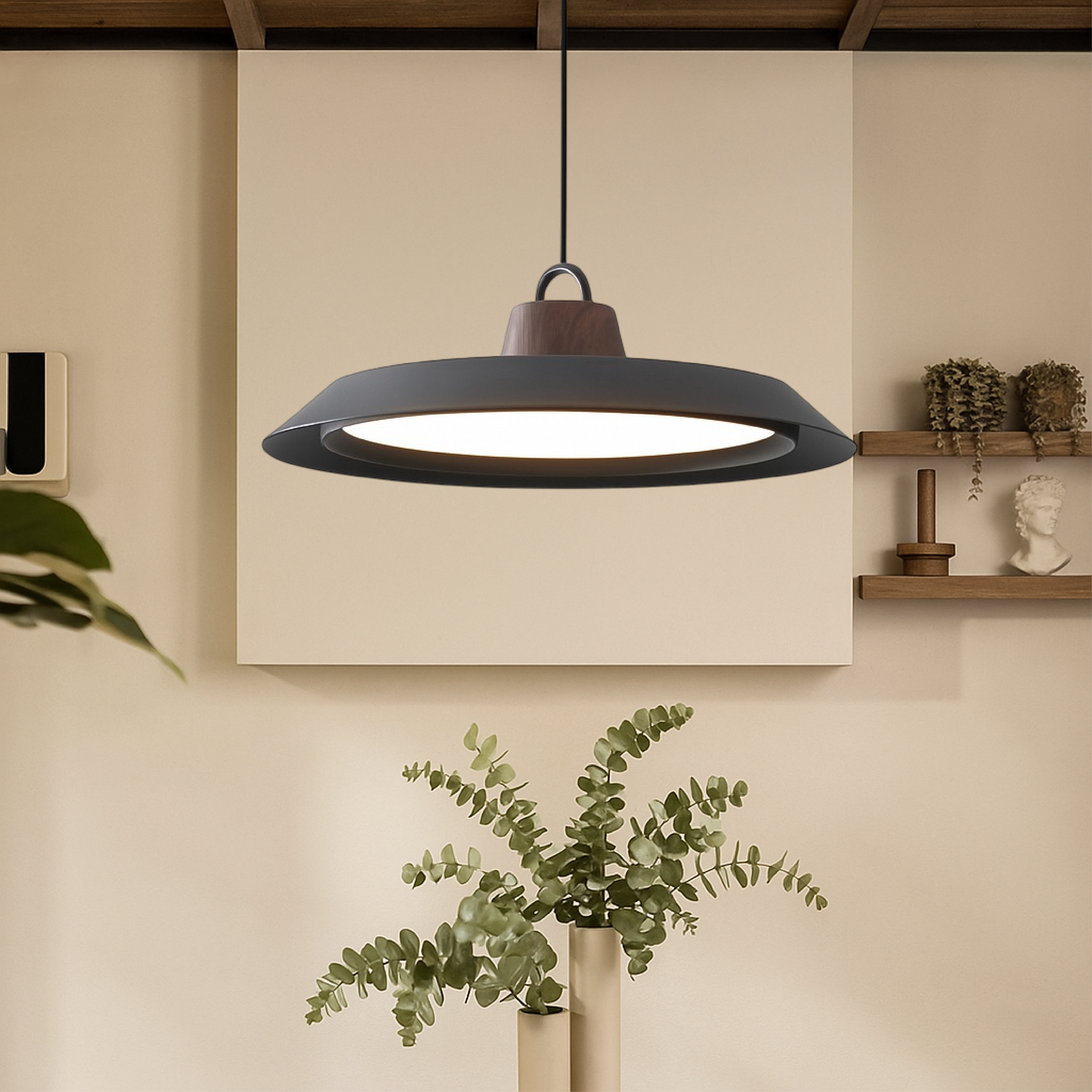 Scandinavian pendant lamp in wood/metal