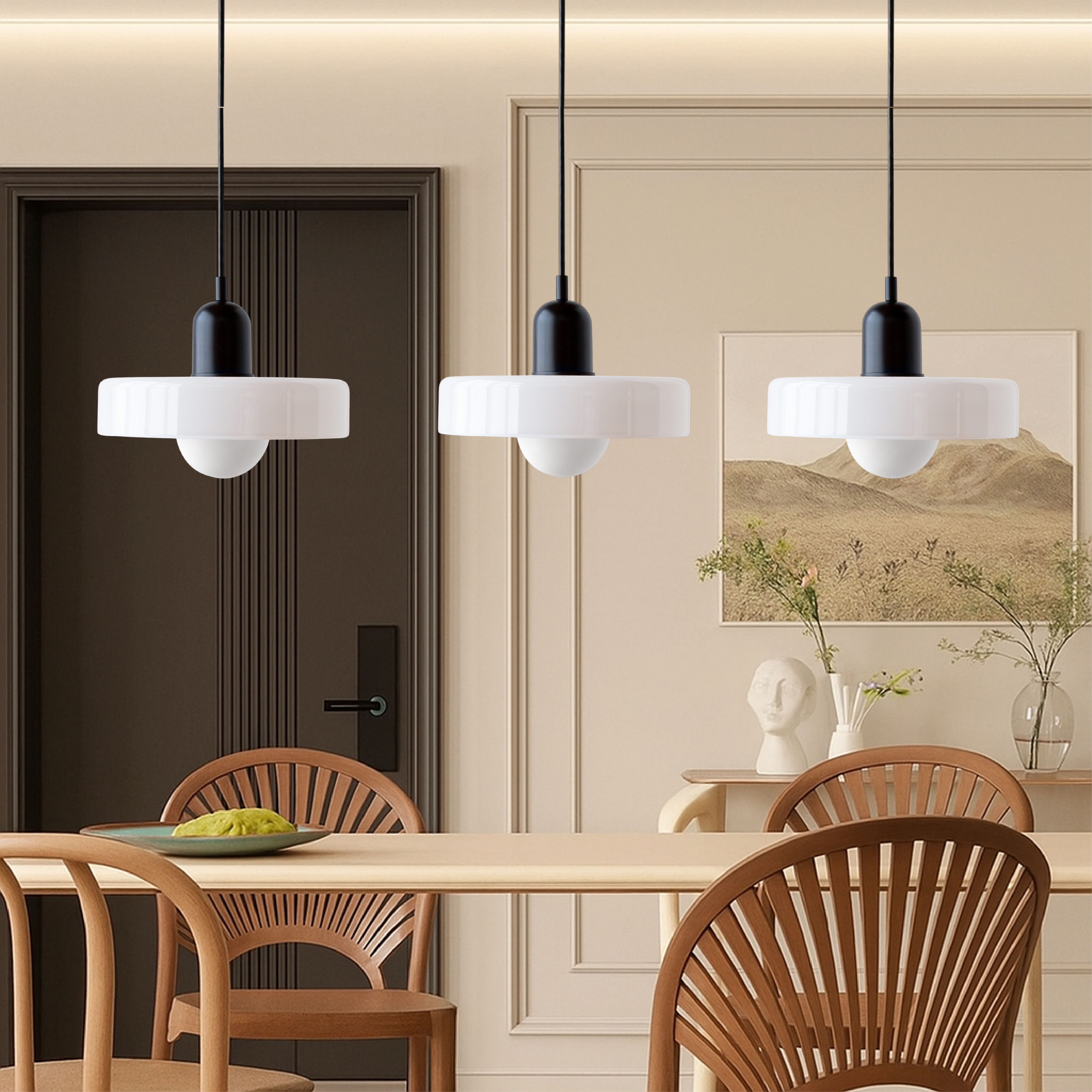 3-Head Bauhaus Suspension Lamp with Colored Glass