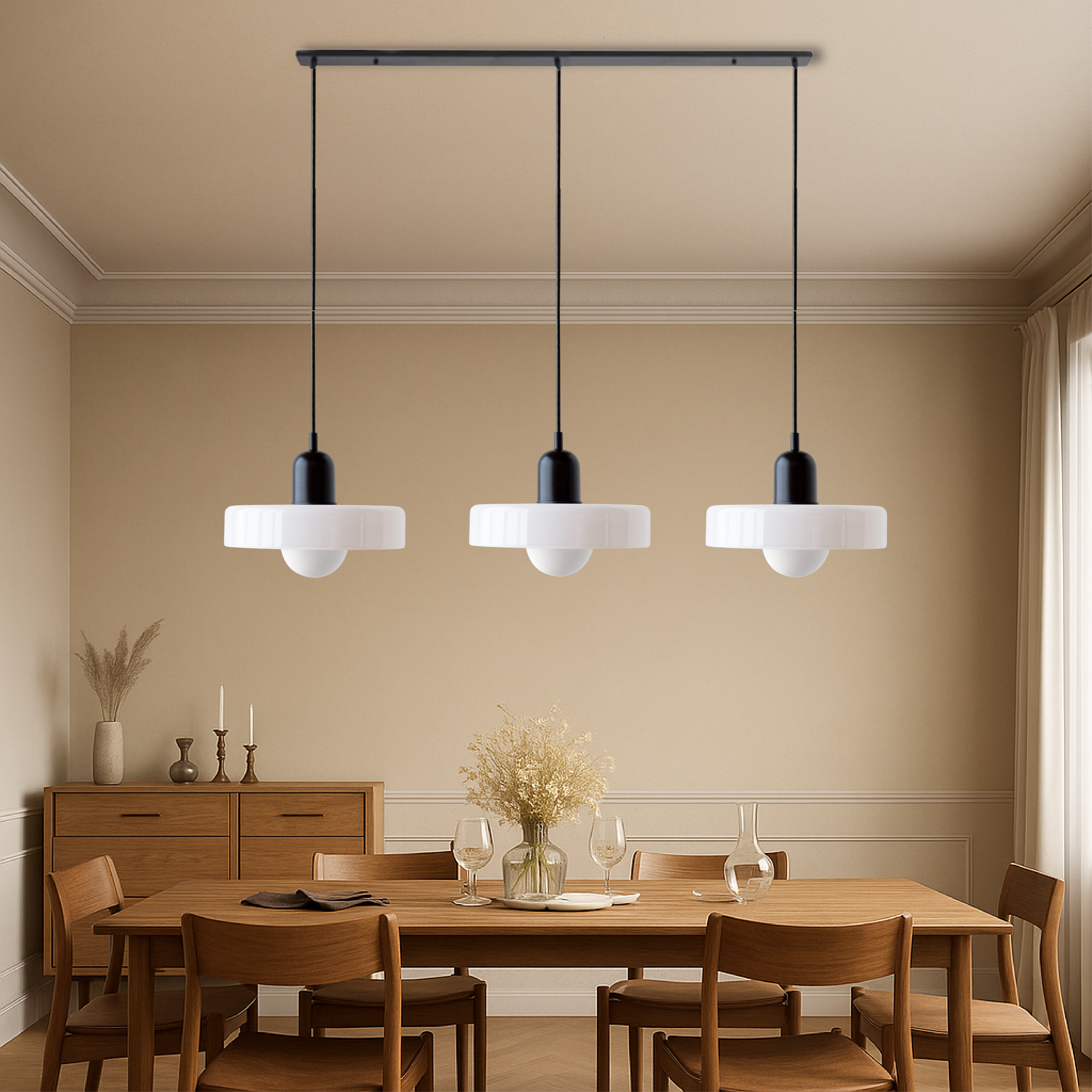 3-Head Bauhaus Suspension Lamp with Colored Glass