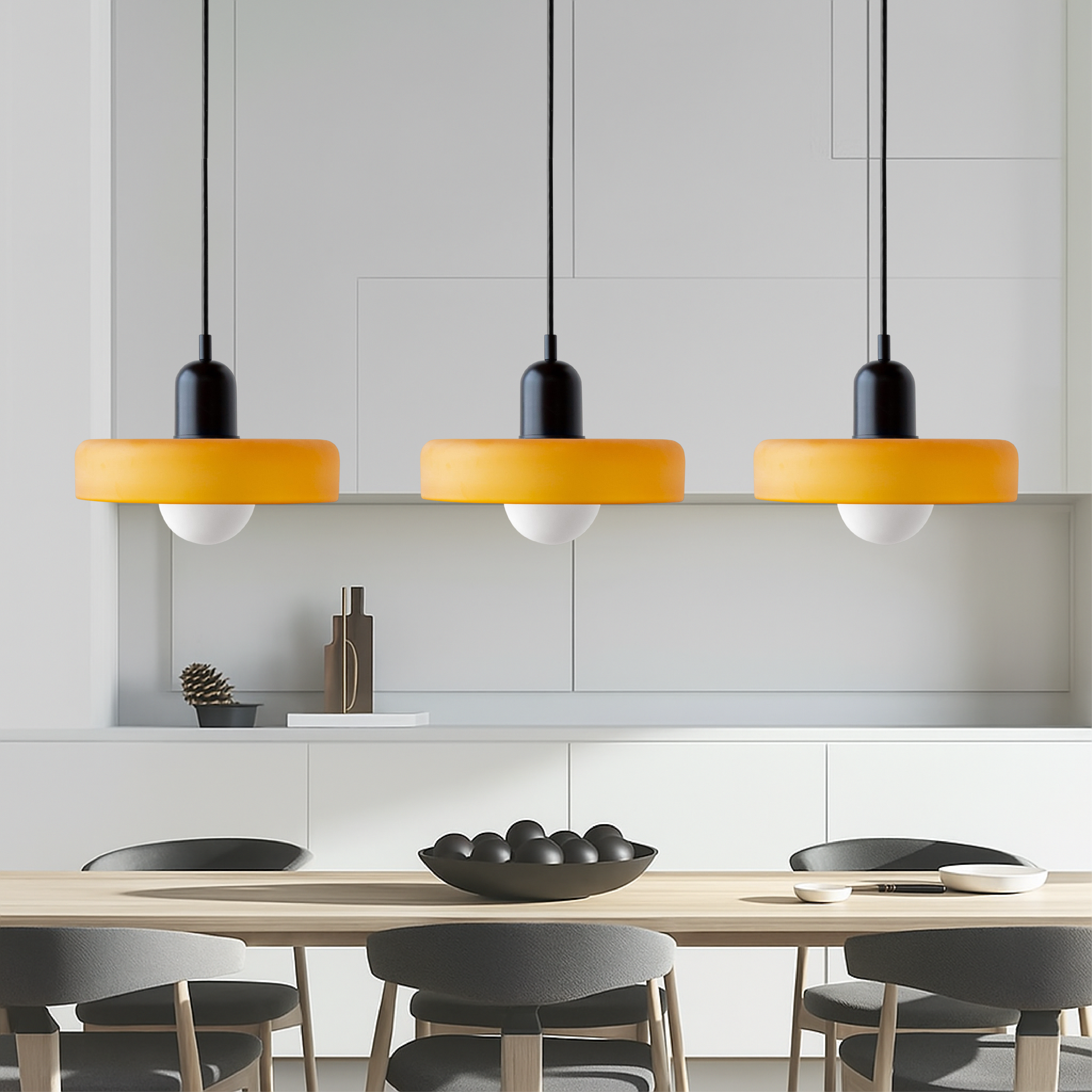 3-Head Bauhaus Suspension Lamp with Colored Glass